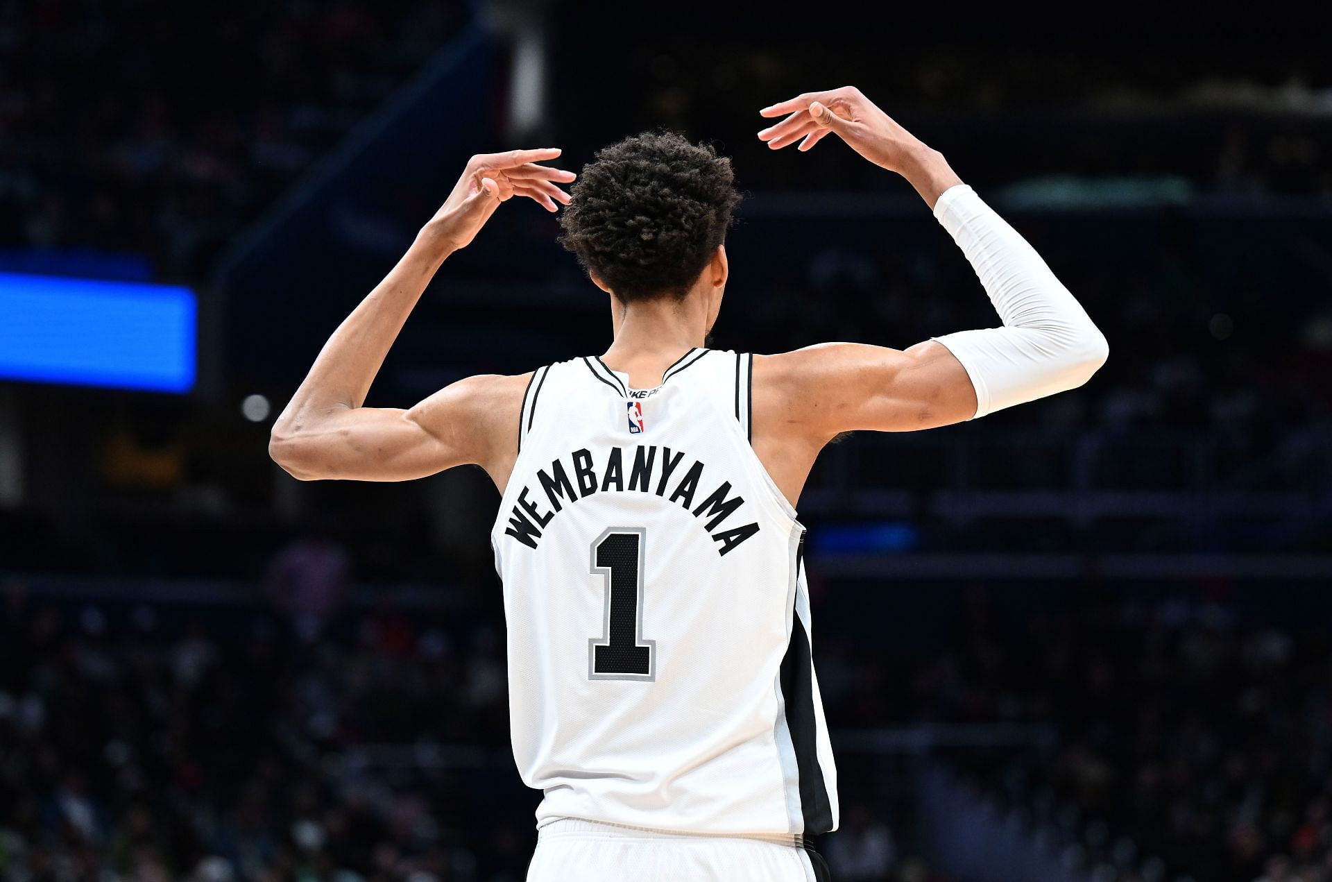 Victor Wembanyama #1 of the San Antonio Spurs celebrates during the game against the Washington Wizards at Capital One Arena on February 10, 2025 in Washington - Source: Getty